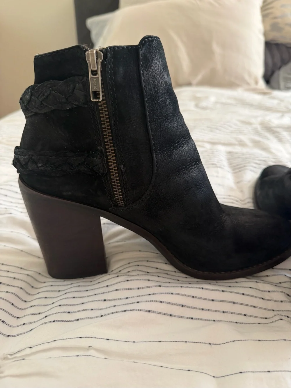 Steve Madden Black Suede Braided-Strap Ankle Booties